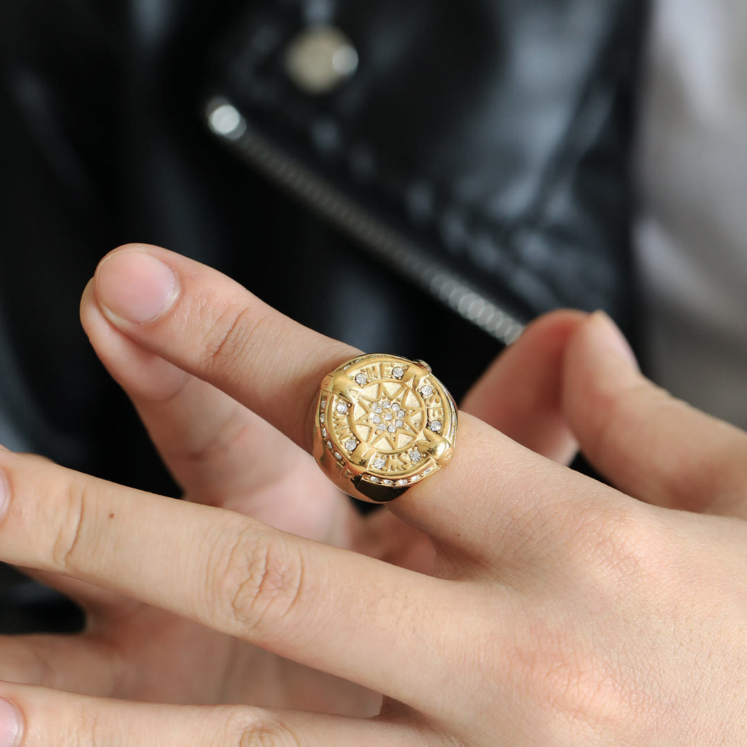 WorldNorse Anchor Compass Octagonal Star Amulet Ring