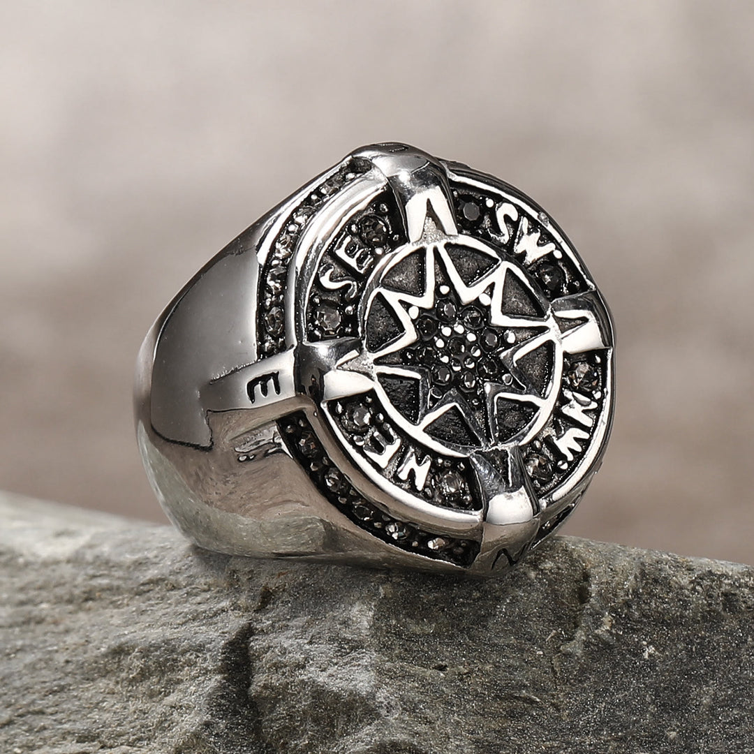 WorldNorse Anchor Compass Octagonal Star Amulet Ring