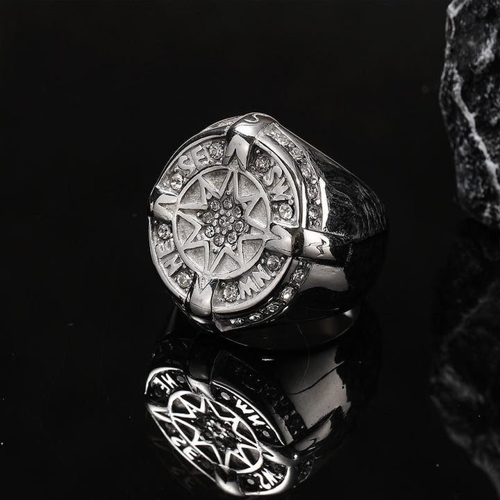 WorldNorse Anchor Compass Octagonal Star Amulet Ring