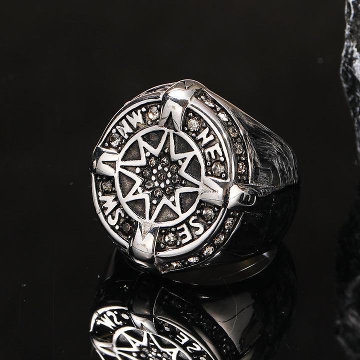 WorldNorse Anchor Compass Octagonal Star Amulet Ring