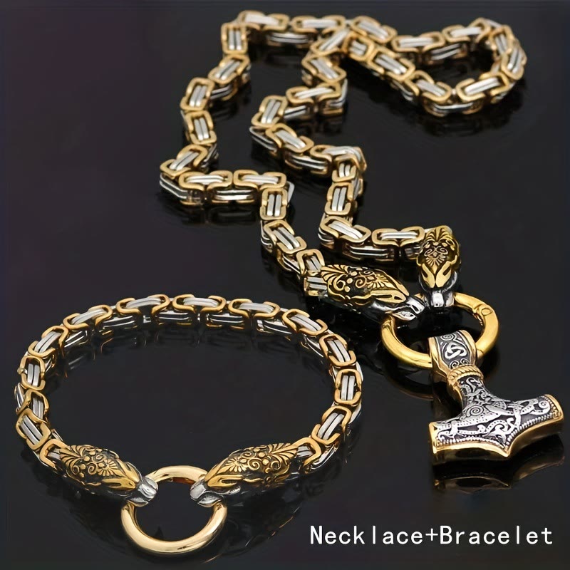 WorldNorse Fenrir Viking Thor's Hammer Necklace & Bracelet - Gold Set - image 21