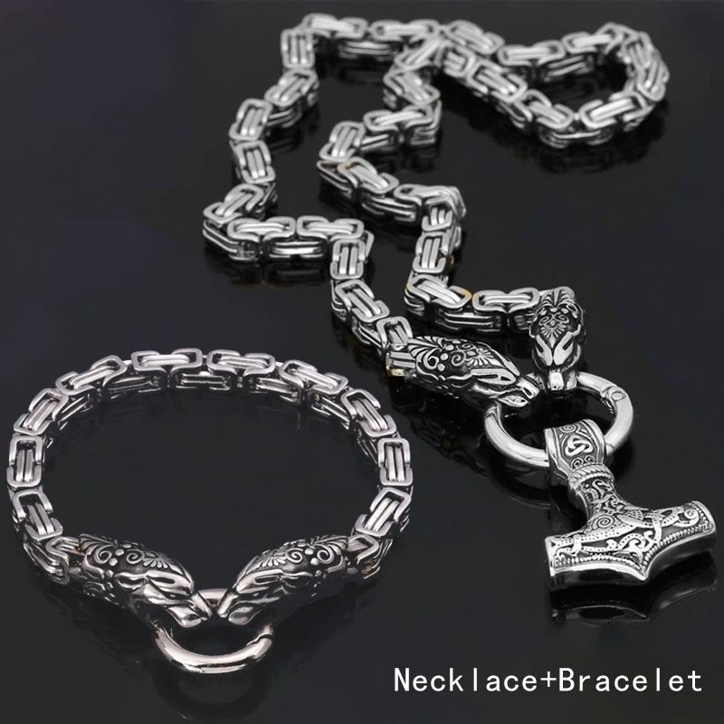 WorldNorse Fenrir Viking Thor's Hammer Necklace & Bracelet - Silver Set - image 19