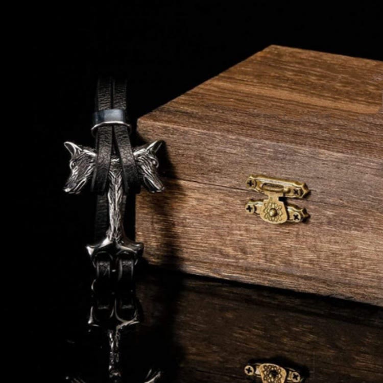 WorldNorse Wolf Fenrir's Head In Leather Bracelet - image 6