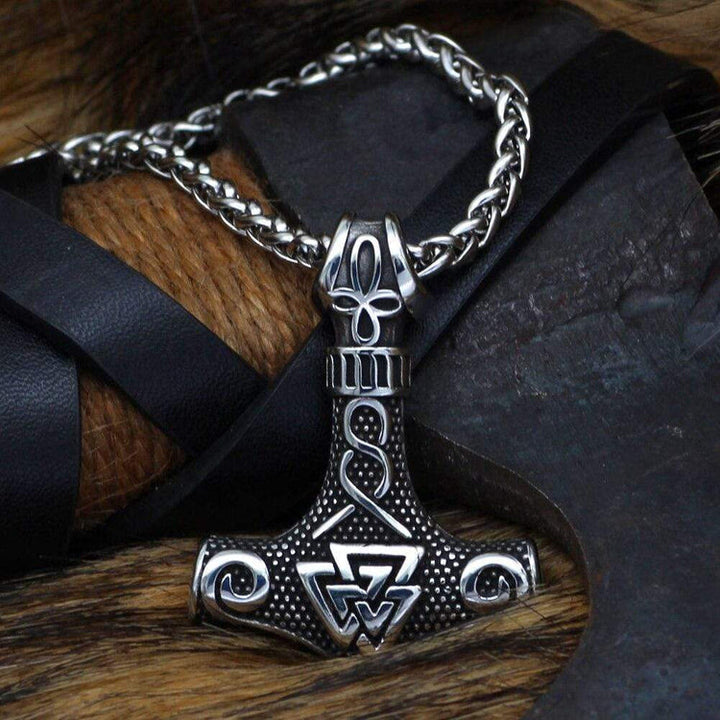 WorldNorse Viking Thor Mjolnir And Valknut Necklace - Silver - image 0