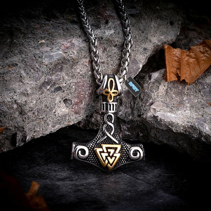 WorldNorse Viking Thor Mjolnir And Valknut Necklace - Silver & Gold - image 10