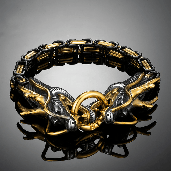 WorldNorse Norse Mythology Twin Headed Dragon Bracelet - Gold & Black - 23cm - image 0