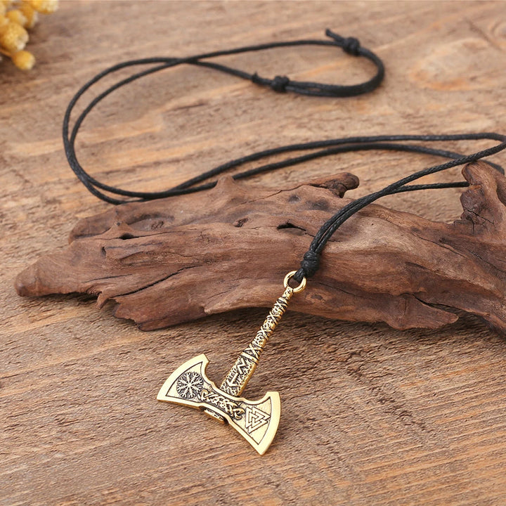 WorldNorse Viking Axe Pendant Amulet Necklace - Retro Gold - image 0