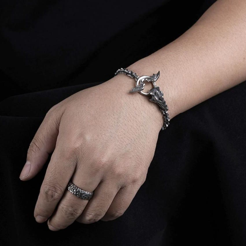 WorldNorse Gothic Style Dragon Bone Chain Dragon Head Bracelet - image 1
