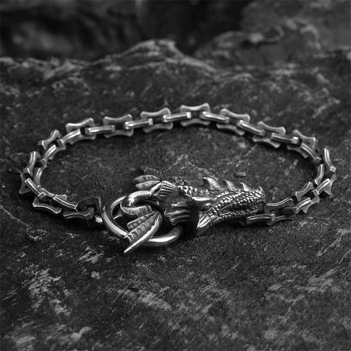 WorldNorse Gothic Style Dragon Bone Chain Dragon Head Bracelet - 22cm - image 0