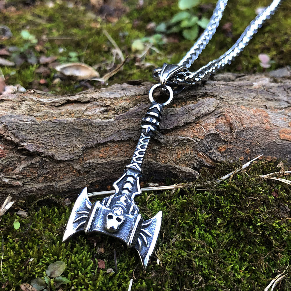 WorldNorse Norse Skull Viking Double Axe Necklace - image 2