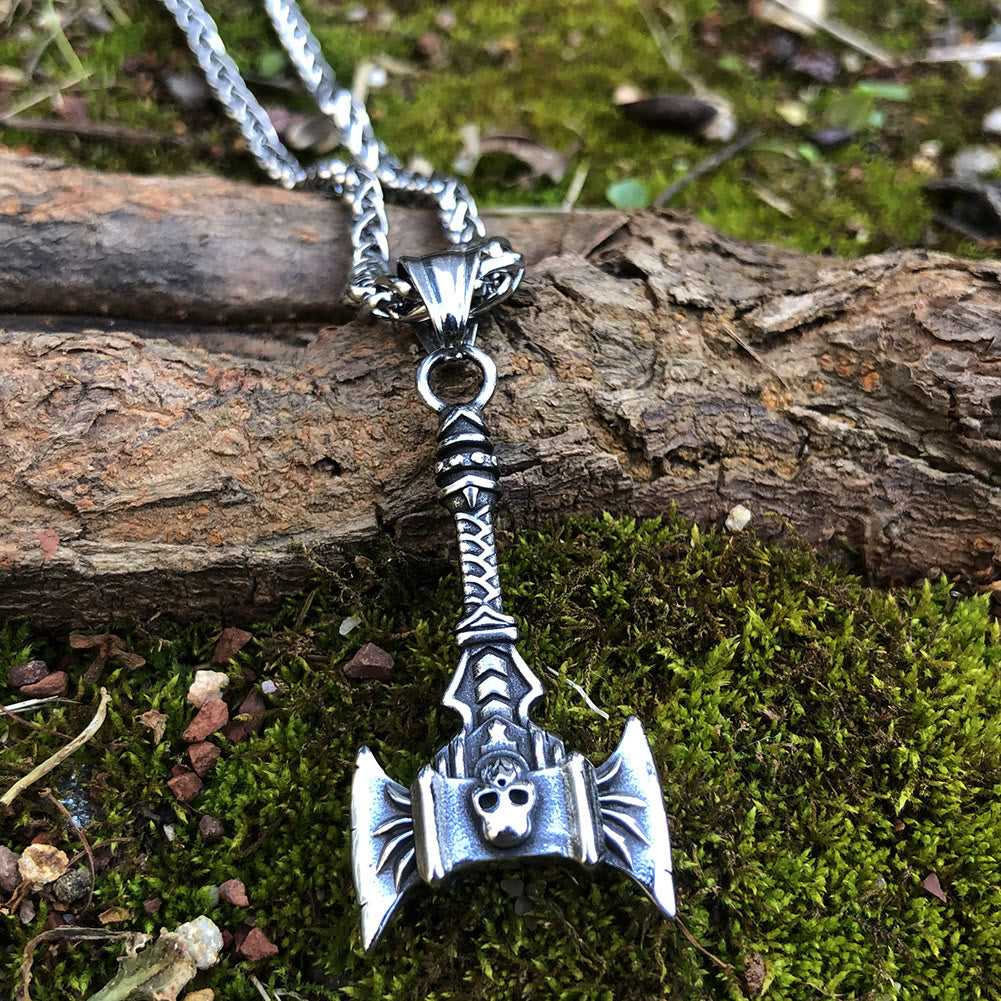 WorldNorse Norse Skull Viking Double Axe Necklace - Necklace - image 0