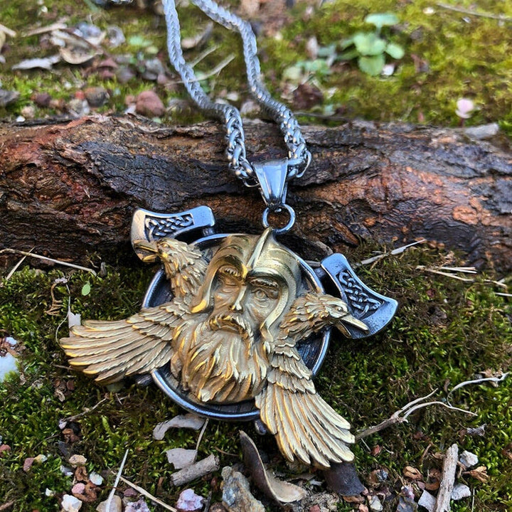 WorldNorse Dual Color Raven With Axe Legendary Necklace - Necklace - image 0