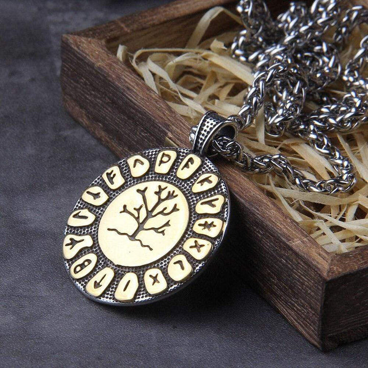 WorldNorse Tree Of Life And Rune Symbol Necklace - Gold - image 0