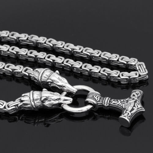 WorldNorse Wolf & Thor Hammer Mjolnir Pendant Necklace - image 3