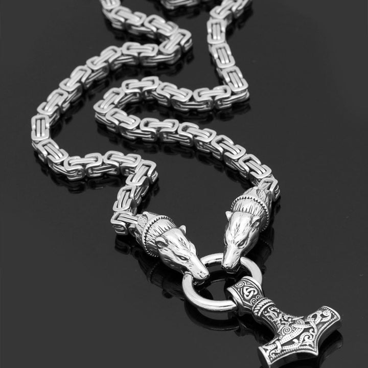 WorldNorse Wolf & Thor Hammer Mjolnir Pendant Necklace - image 4