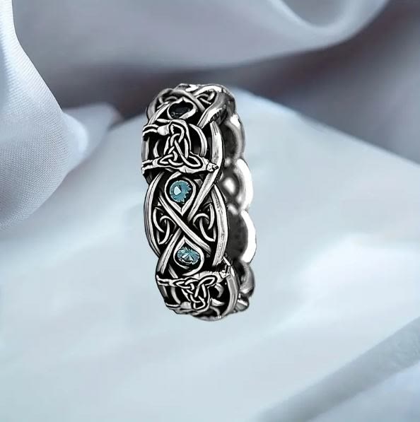WorldNorse Medieval Celtic With Wolf Blue Topaz Ring - image 5