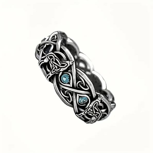 WorldNorse Medieval Celtic With Wolf Blue Topaz Ring