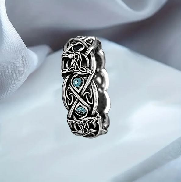 WorldNorse Medieval Celtic With Wolf Blue Topaz Ring