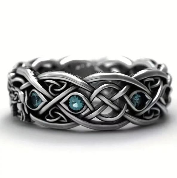WorldNorse Medieval Celtic With Wolf Blue Topaz Ring - image 2