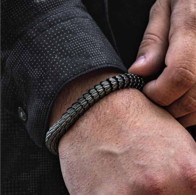 WorldNorse Retro Black Snake Scale Bangle Bracelet - image 2