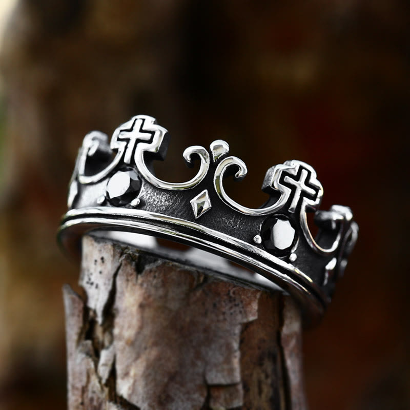WorldNorse Gothic Crown Pattern Cross Abstract Ring - Silver & Black - US 13 - image 2