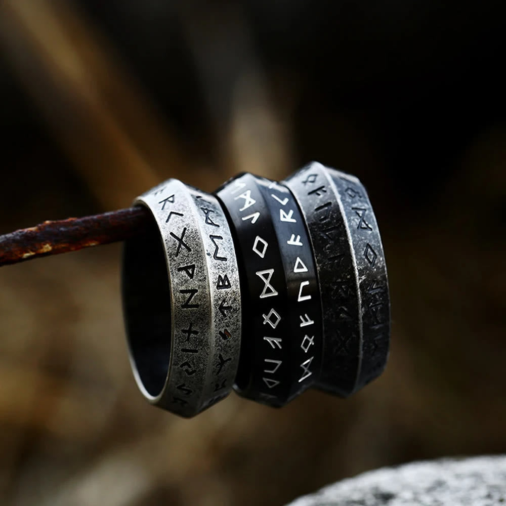 WorldNorse Vintage Viking Rune Retro Silver Black Ring