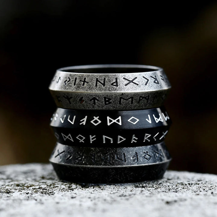 WorldNorse Vintage Viking Rune Retro Silver Black Ring