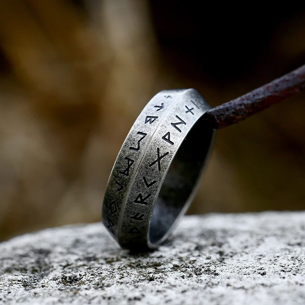 WorldNorse Vintage Viking Rune Retro Silver Black Ring - Retro Silver - US 13 - image 1