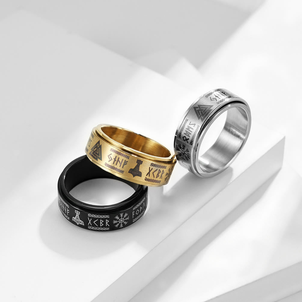 WorldNorse Rune Vegvisir Mjolnir Spinner Ring - image 13