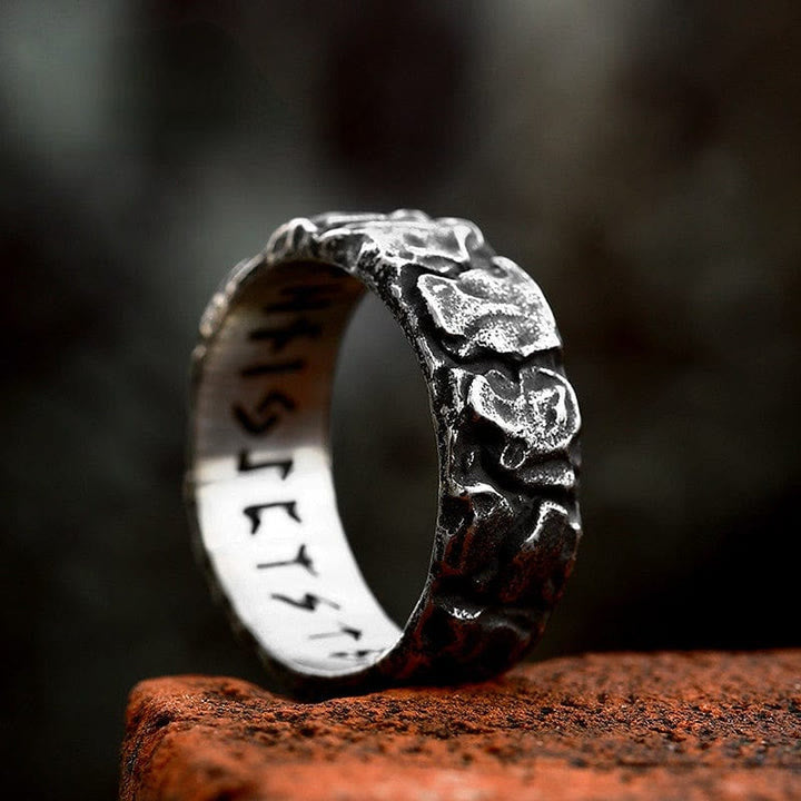 WorldNorse Stone Rune Stainless Steel Viking Ring