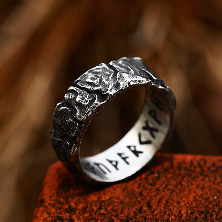 WorldNorse Stone Rune Stainless Steel Viking Ring