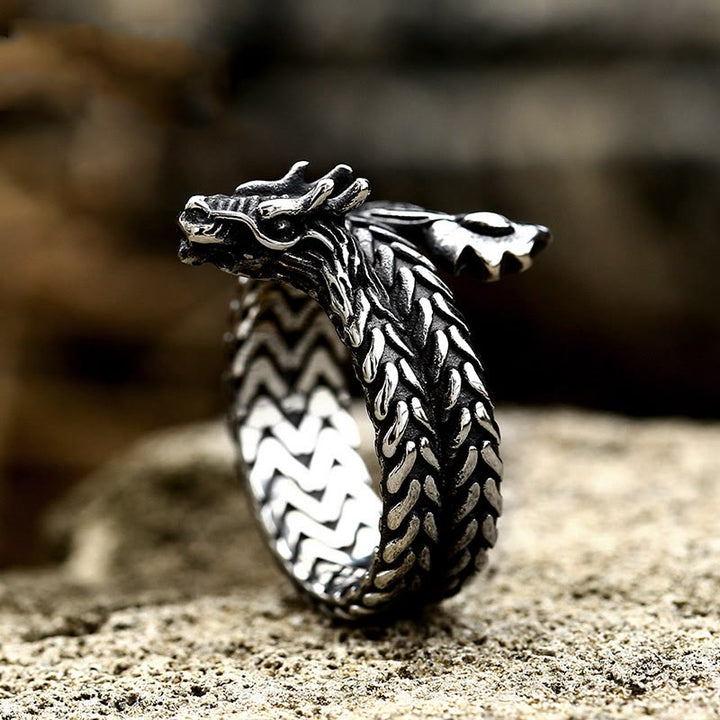 WorldNorse Coiled Jormungandr Dragon Adjustable Ring