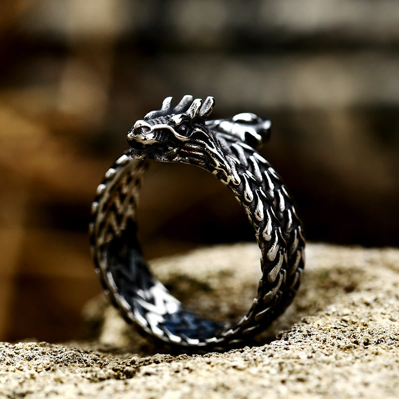 WorldNorse Coiled Jormungandr Dragon Adjustable Ring