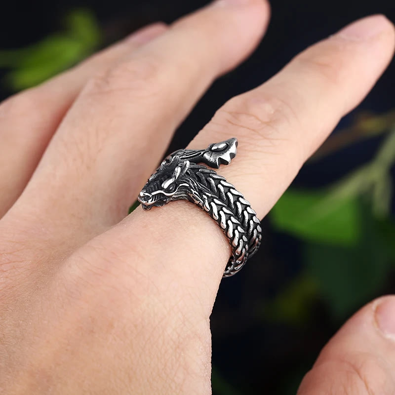 WorldNorse Coiled Jormungandr Dragon Adjustable Ring