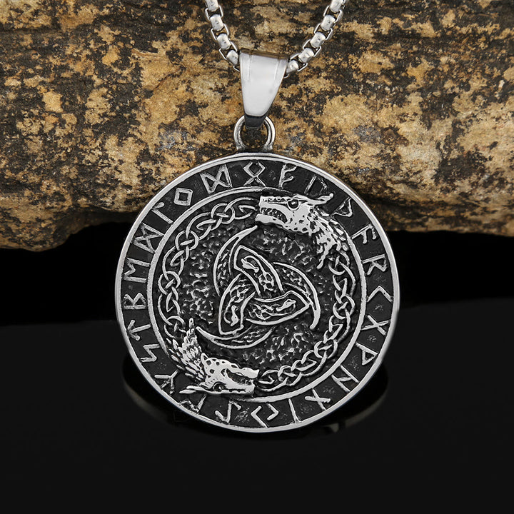WorldNorse Viking Rune Triple Horn of Odin Dragon Necklace - image 2