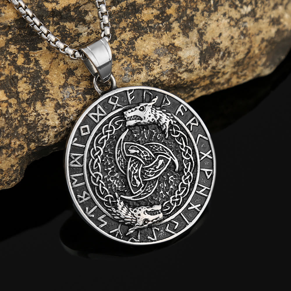 WorldNorse Viking Rune Triple Horn of Odin Dragon Necklace - image 3