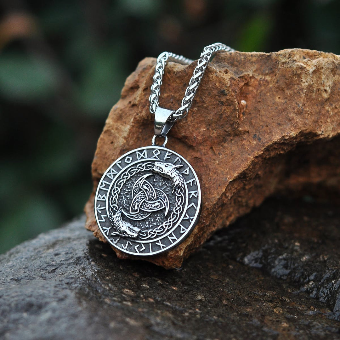 WorldNorse Viking Rune Triple Horn of Odin Dragon Necklace - Necklace - image 0