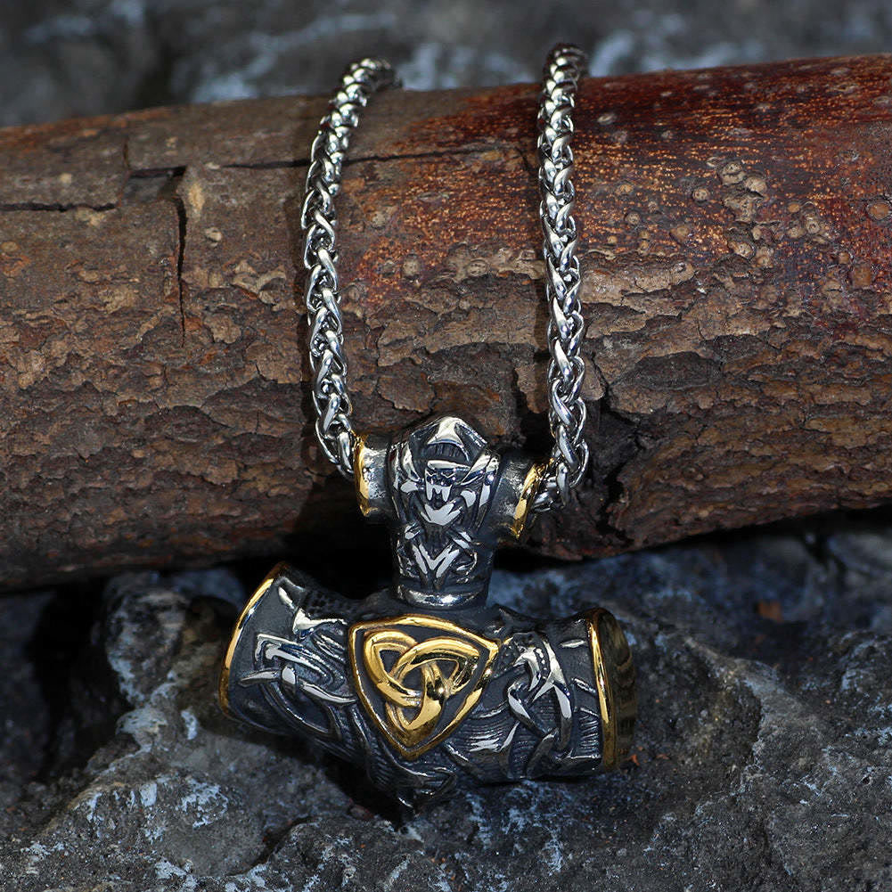 WorldNorse Thor's Hammer Mjolnir Triquetra Anchor Necklace - Silver & Gold - image 0