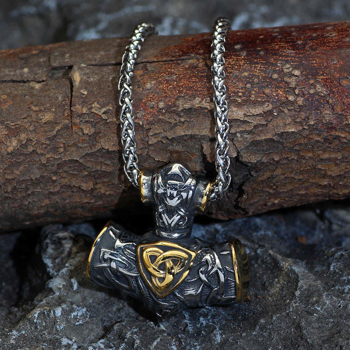 WorldNorse Thor's Hammer Mjolnir Triquetra Anchor Necklace - Silver & Gold - image 0