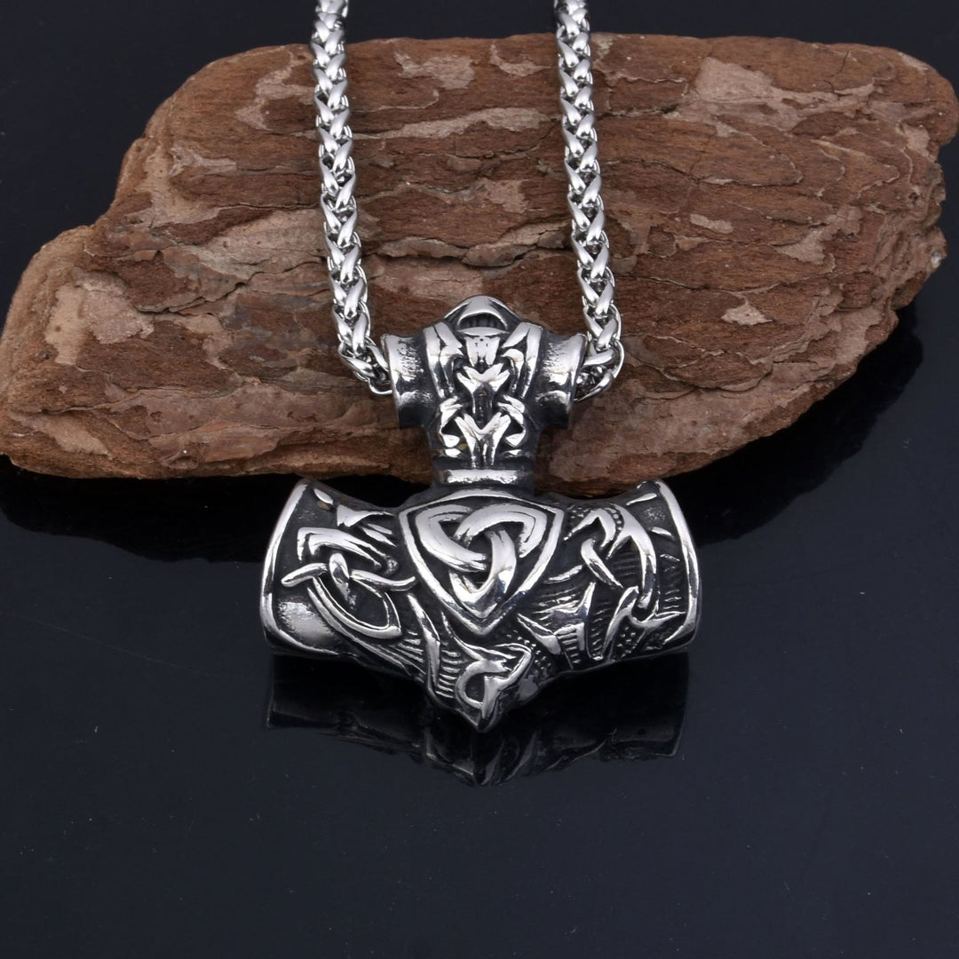 WorldNorse Thor's Hammer Mjolnir Triquetra Anchor Necklace - Silver - image 5