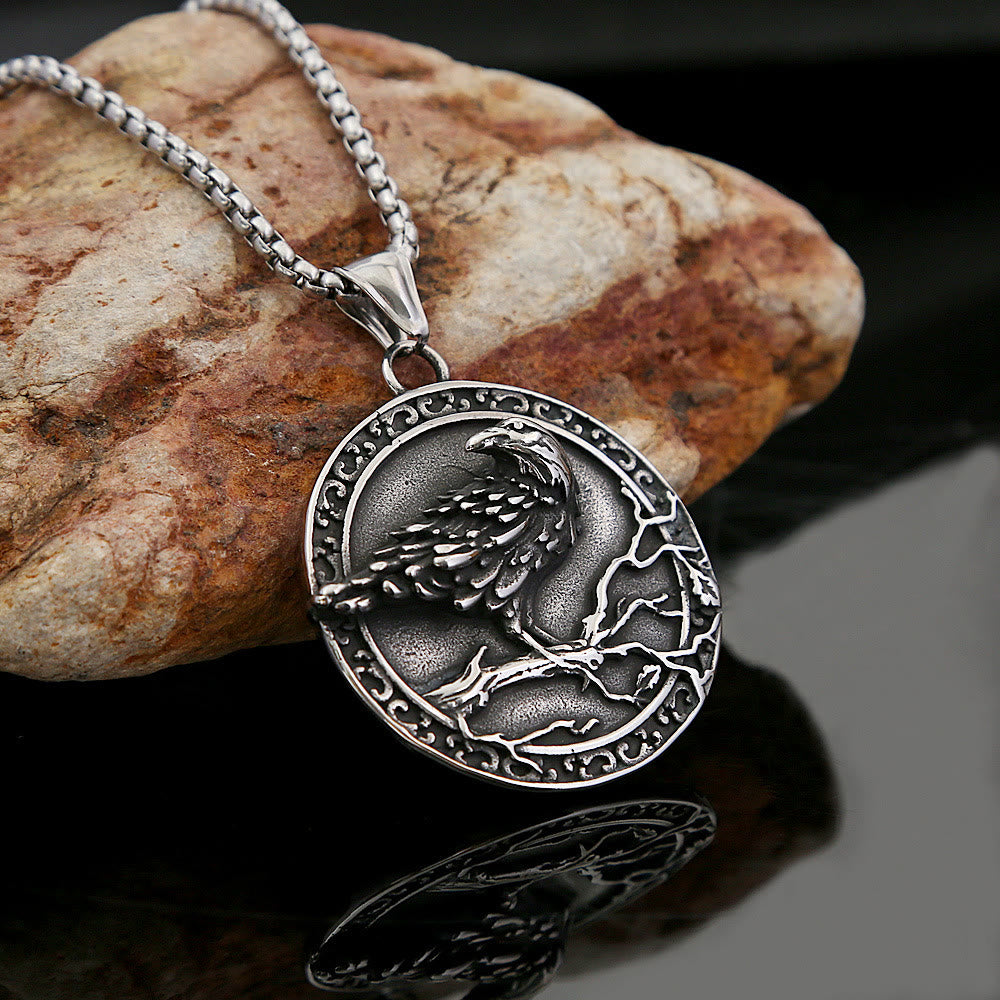 WorldNorse Vintage Embossed Raven Odin Necklace - image 3