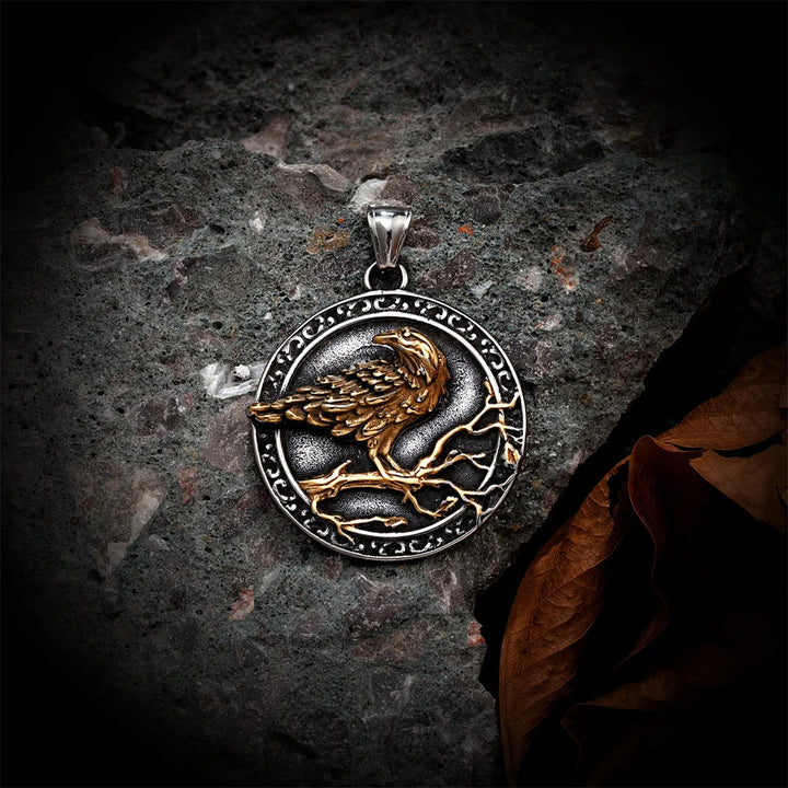 WorldNorse Vintage Embossed Raven Odin Necklace - image 1