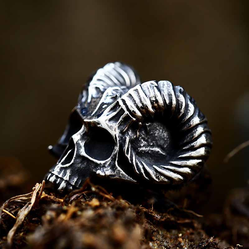 WorldNorse Punk Animal Goat Skull Occult Satan Ring - image 3