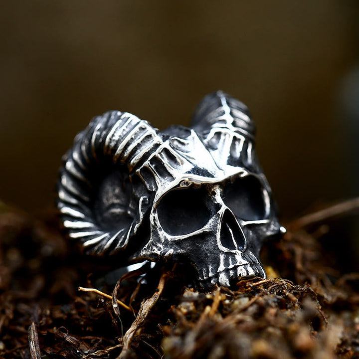 WorldNorse Punk Animal Goat Skull Occult Satan Ring - image 2