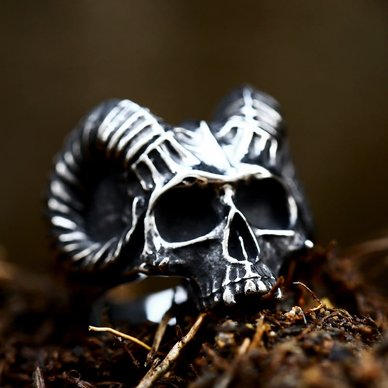WorldNorse Punk Animal Goat Skull Occult Satan Ring - image 1
