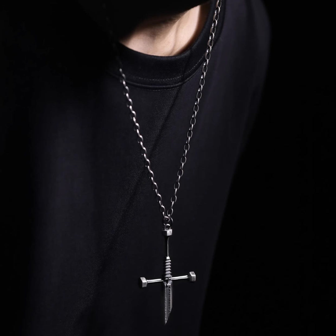 WorldNorse Cross Broken Holy Sword Unique Pin Badge Necklace - image 1