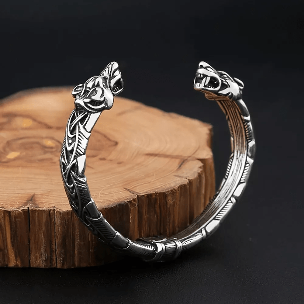 WorldNorse Fenrir The Wolf Handcrafted Bracelet - Retro Silver - image 0