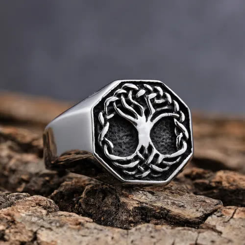 WorldNorse Classic Tree Of Life Stainless Steel Viking Ring