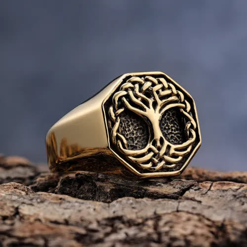 WorldNorse Classic Tree Of Life Stainless Steel Viking Ring