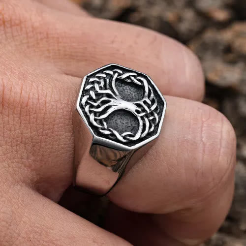 WorldNorse Classic Tree Of Life Stainless Steel Viking Ring